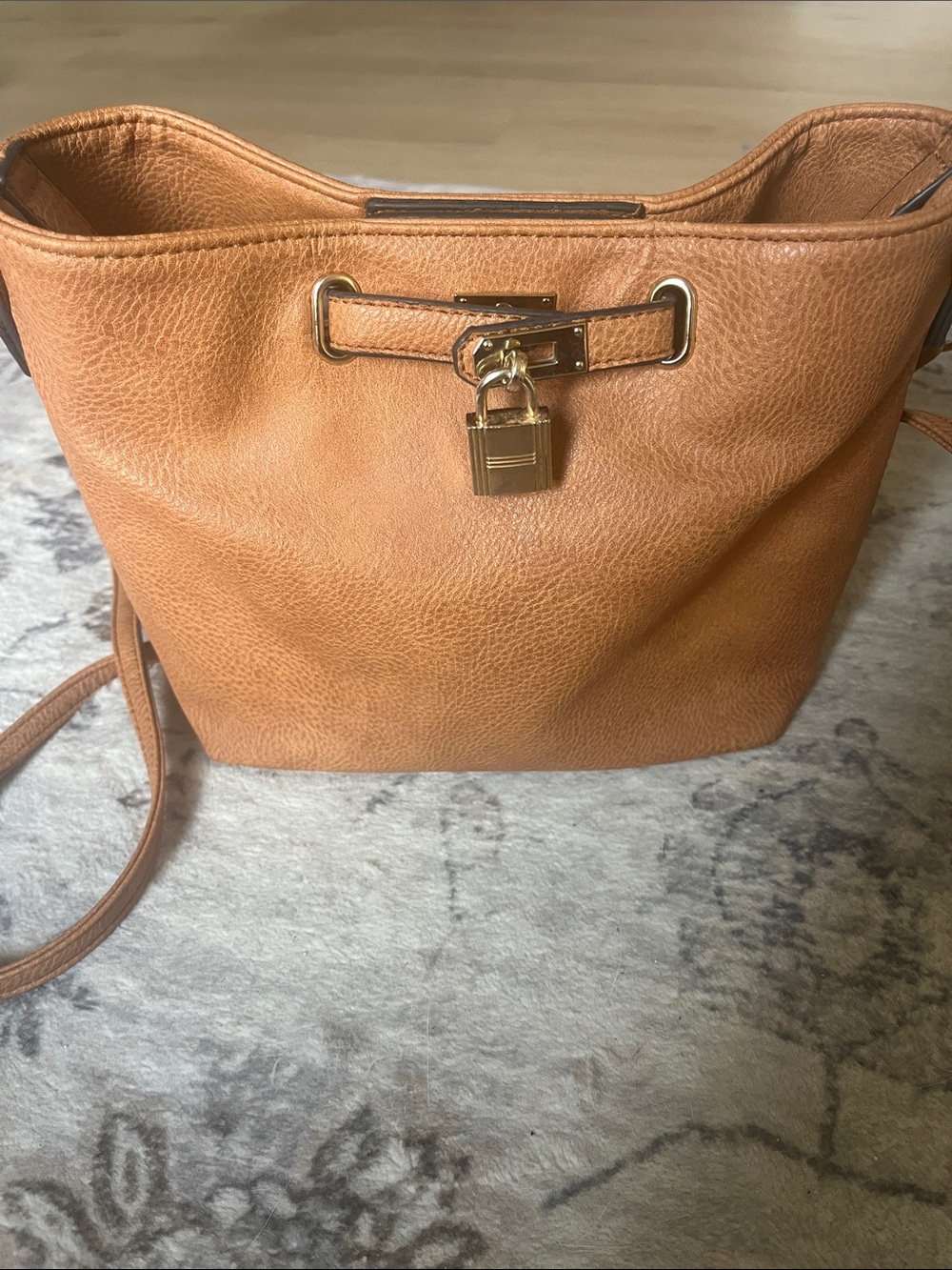 Vieta Cognac Pebbled Lock Shoulder Bag Quiet Luxury Style
